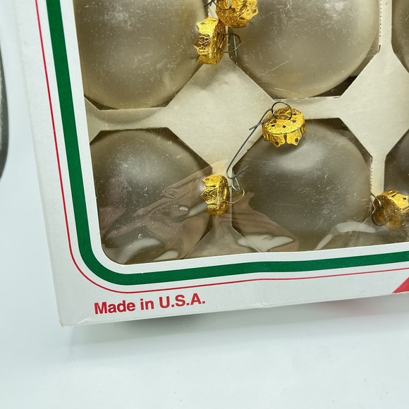 Vintage Box of 12 Pyramid Clear Frosted Ornaments Glass Balls Christmas USA - Picture 4 of 7